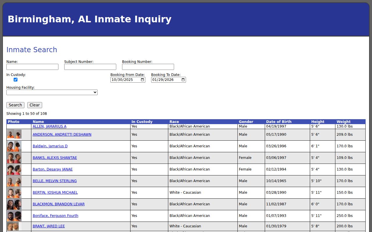 Birmingham Police Department inmate search