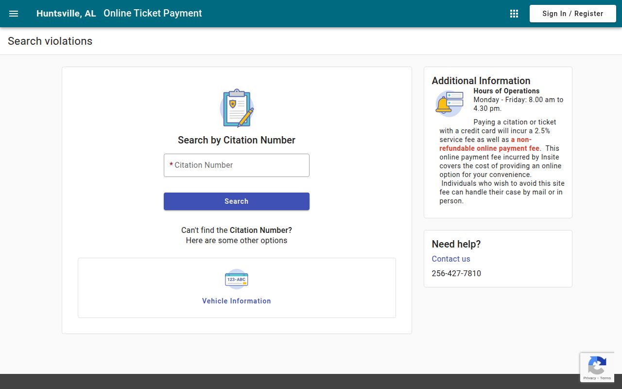 Huntsville Municipal Court case search portal