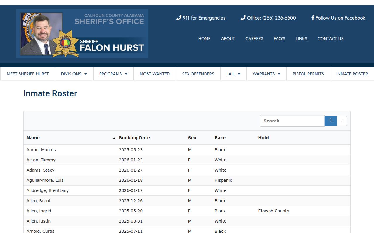 Calhoun County Sheriff inmate roster search
