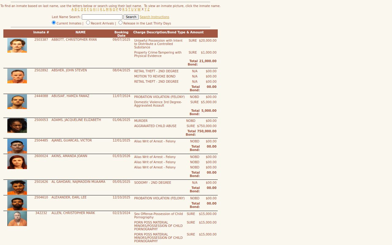 Shelby County jail inmate listing search