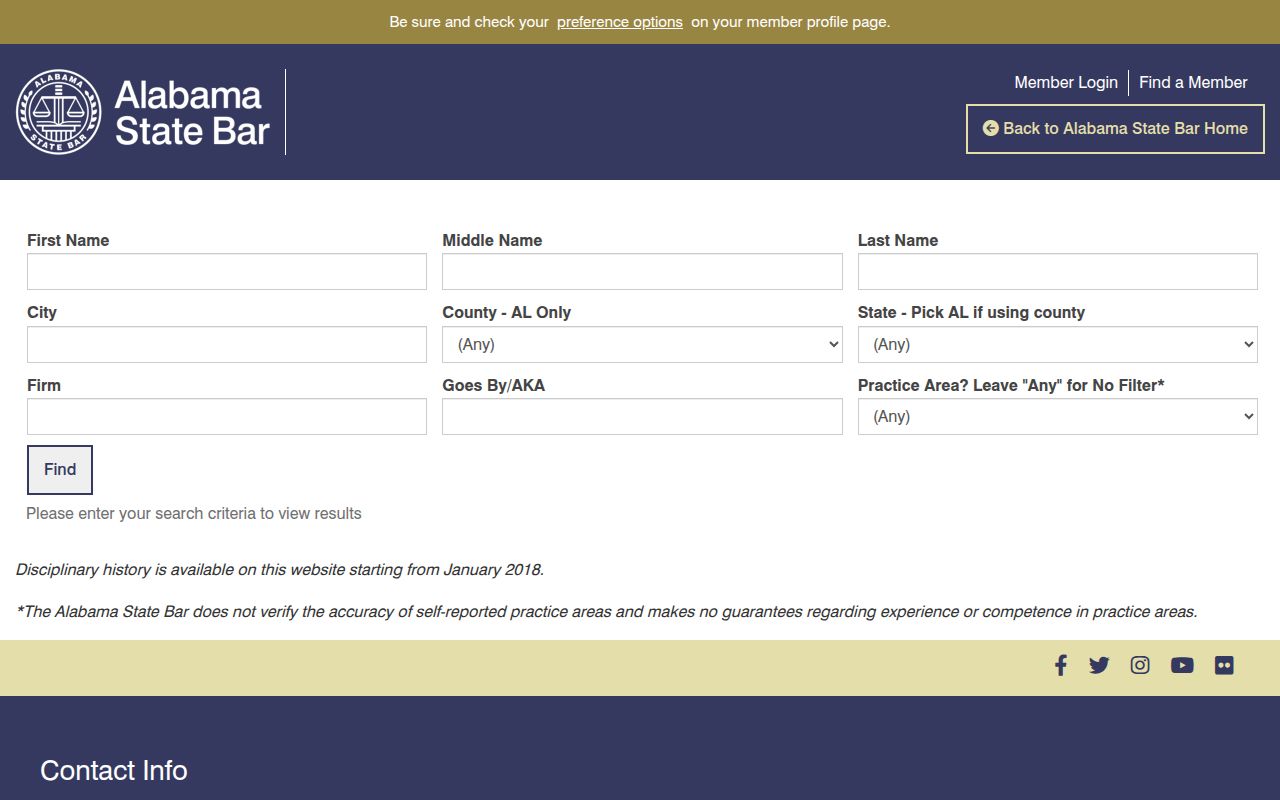 Alabama State Bar attorney search portal