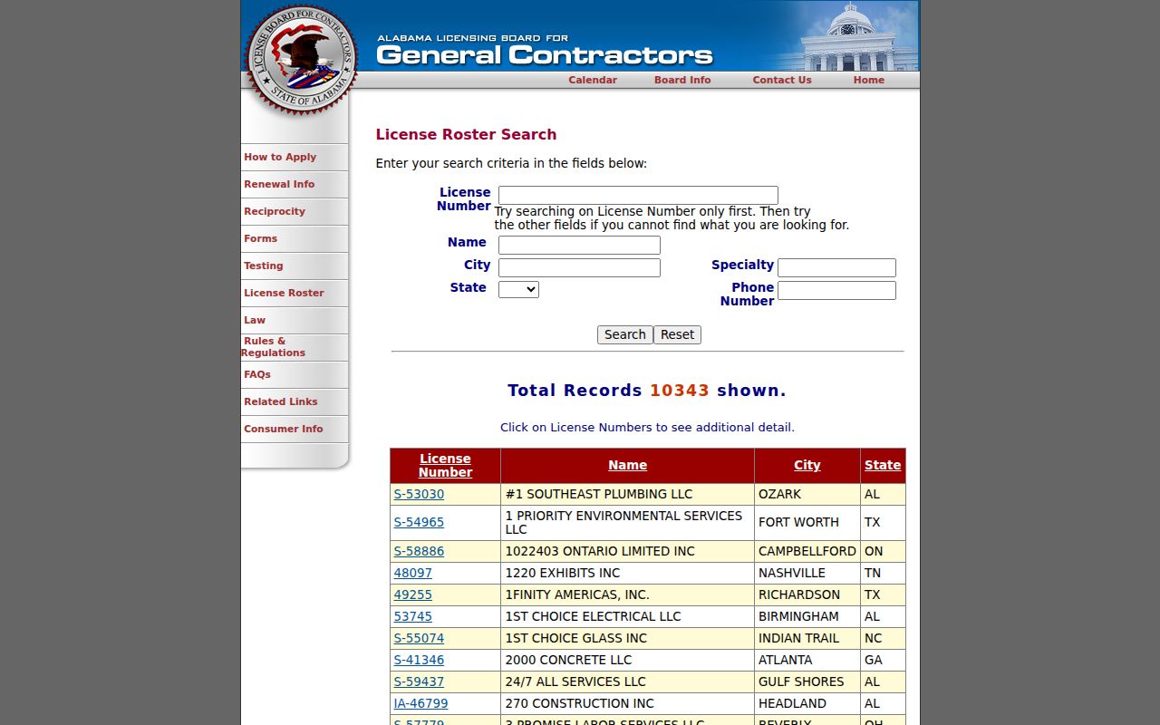Alabama contractor license database search