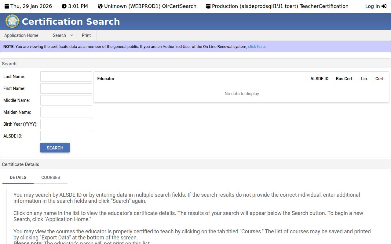 Alabama teacher certification lookup portal